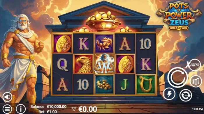 Pots of Power: Zeus – Hauptbildschirm mit Walzen